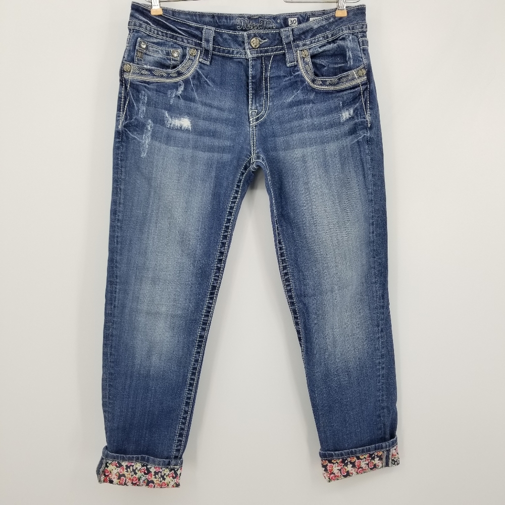 Miss Me Signature Cuffed Floral Skinny Jeans